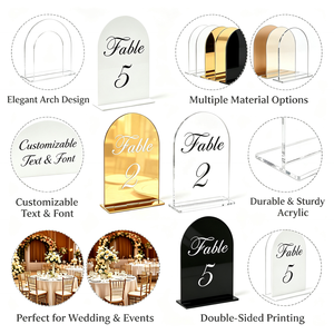 Custom <b>Acrylic</b> Wedding <b>Table</b> Numbers with Stands Arch <b>Table</b> Number <b>Signs</b> 5x7 Inch Clear Black Gold Mirror Party Reception Decor - Product Image 2