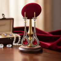 Ruby CZ pera gota diseño auténtico otomano venta al por mayor pendientes 925 joyería de plata esterlina