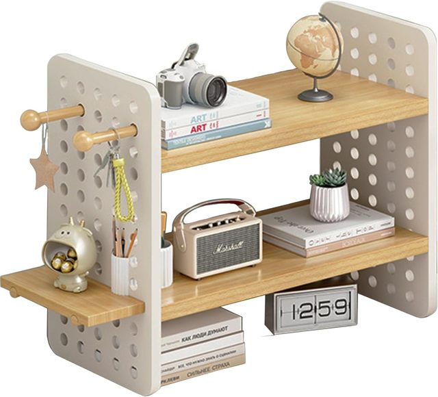 Wood Desk Organizer Pegboard Desktop Organizer Shelf Office Organization and Storage DIY Display Rack Stand