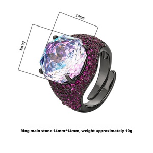 Fashion Jewelry Eco-friendly Copper Black Gold Plated Rose Cut 14mm Gradient Zircon Creative Personality Open <b>Ring</b> for Women - Product Image 2