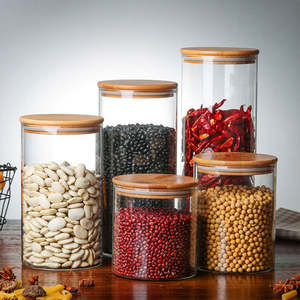 Recipientes De Vidrio Tapa De Bambu Contenedores De Almacenamiento De Alimentos Frascos De Vidrio Cubierta De Madera Contenedores De Almacenamiento De Vidrio Con <span class=keywords><strong>Tapas</strong></span> - Product Image 6