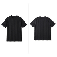 T-shirt en tricot côtelé épais 290GSM, manches courtes, col rond, noir et blanc, deux coloris