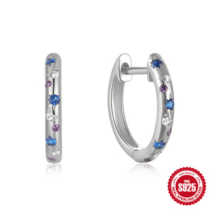 Boucles d'oreilles en argent sterling S925 pour femmes, style européen et américain, avec zircon étoile et lune, tendance et originales - Product Image 5