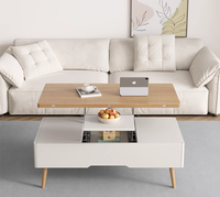Table Basse Relevable 4 en 1 avec Rangement Dissimulé, Table Centrale en Bois pour Salon et Salle de Réception