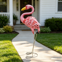 Sculpture d'oiseau flamant rose en fer forgé, peinte à la main, robuste, pour extérieur, jardin, pelouse, patio, cour, décoration extérieure