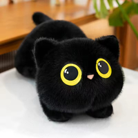 Almohada de Peluche de Gato Negro y Gris, Juguete de Peluche Suave, Almohada de Simulación para Dormir, Rellena de Algodón PP, para Regalo de Cumpleaños