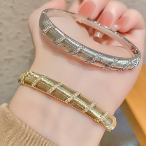 <b>Copper</b> Alloy Zircon <b>Bracelet</b> Gold Silver Color Women's Fashion Jewelry Gift Bangle With Buckle High End Luxurious Style - Product Image 1