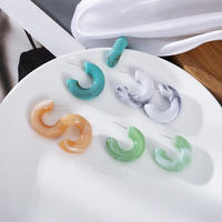 Boucles d'oreilles créoles géométriques en argent 925 coréen, imitation jade rétro, résine bleu paon, pour femmes