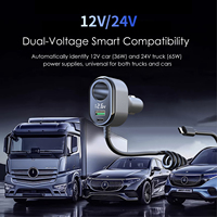 Cargador de Coche Portátil GC16 con Cuatro Puertos USB-C de Carga Rápida, 12-24V, Encendedor de Cigarrillos Universal, para iPhone y Teléfonos Móviles, con Cable Espiral de 1.5m