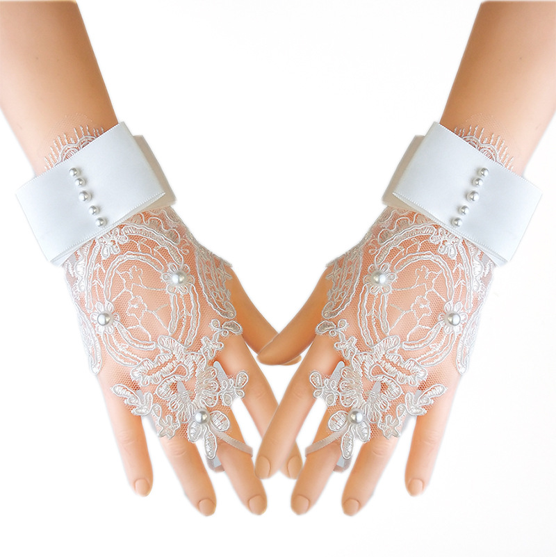 Perlen Spitze Weiß Elfenbein Elegante Hochzeit Hand handschuhe Frauen Großhandel