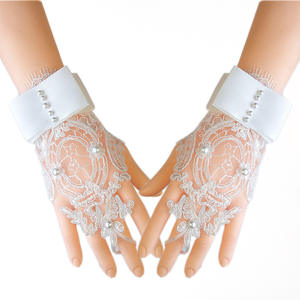 Gants de mariage en dentelle, naturelle, couleur blanc ivoire, élégants, pour femmes, vente en gros - Product Image 1