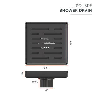 Desagüe de <span class=keywords><strong>ducha</strong></span> cuadrado moderno de 6 pulgadas, negro mate 304, con salida vertical, rejilla lineal extraíble y atrapapelos para baño - Product Image 4