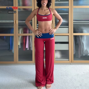 Set Sportivo Personalizzato con Logo: Reggiseno e Pantaloni <span class=keywords><strong>a</strong></span> Vita Bassa <span class=keywords><strong>a</strong></span> Gamba Larga, <span class=keywords><strong>Abbigliamento</strong></span> Casual da Yoga e Palestra, Completo 2 Pezzi per Donna - Product Image 6