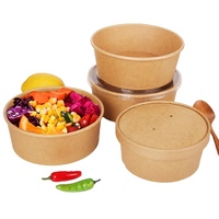 Contenant à Salade Rond Jetable en Papier Kraft Marron Biodégradable pour Livraison Rapide, Bols à Salade Fraîche pour Traiteur et Plats à Emporter