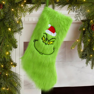 <span class=keywords><strong>Calcetines</strong></span> Navideños Personalizados de Felpa con Diseño de <span class=keywords><strong>Grinch</strong></span>, Monstruo Verde, <span class=keywords><strong>Calcetines</strong></span> de Navidad de Piel Sintética Suave para Decoración del Hogar - Product Image 1