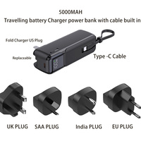 Banque d'alimentation 2 en 1 à double mode de 20W, charge super rapide, chargeur d'entrée 5000mAh de type C, prise murale intégrée, batterie li-polymère PVC ABS
