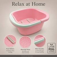 Bassin de pédicure en plastique de 39 cm avec poignée rose et vert menthe, rouleau de massage, pour spa et trempage des pieds, vente en gros usine