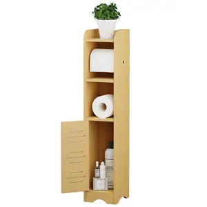Многофункциональный 4-слойный прочный небольшой шкаф для хранения ванной комнаты бамбуковый напольный шкаф