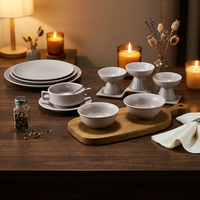 Service de vaisselle en céramique et porcelaine à glaçure réactive ST – Assiettes plates, assiettes à dessert, bols à céréales – Empilables et sûrs pour la restauration commerciale