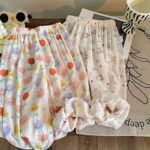 Tongxingyuan Girls Summer Thin Cotton Pants Cartoon Print Loose Fit Air Conditioning Pants - Product Image 4