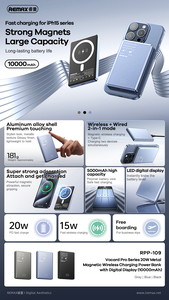 RPP-109 พาวเวอร์แบงค์ไร้สายแม่เหล็กโลหะบางเฉียบ 20W ความจุ 10000 มิลลิแอมป์ชั่วโมง ชาร์จเร็ว พร้อมหน้าจอดิจิตอล RPP-109 Ultra Slim P - Product Image 5