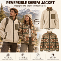 Veste tissée réversible pour homme style sud-ouest, en polaire Sherpa, manteau d'hiver chaud à fermeture éclair intégrale pour l'extérieur, marque privée OEM ODM