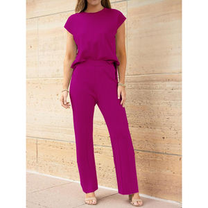 Conjunto Casual de Dos Piezas para Mujer: Chaleco sin Mangas de Punto y Pantalones Anchos de Punto - Product Image 2