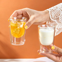 Tasse en verre borosilicate à double paroi, style classique moderne, pour thé, café, lait, réutilisable, idéale pour les mariages et les fêtes