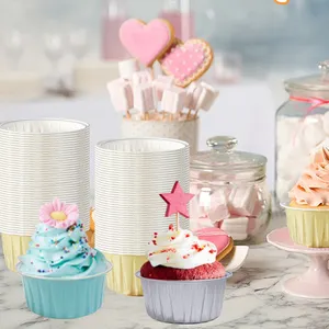 GDMEI Recipiente descartável para cupcake em folha de alumínio 125ml personalizado de fábrica, forros para muffins, copos para assar bolos com tampa