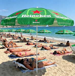 Parasol de plage <span class=keywords><strong>Heineken</strong></span> 2M avec poteau en <span class=keywords><strong>aluminium</strong></span> résistant au vent et antirouille, baleines en fibre de verre - Product Image 1