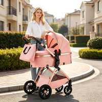 Poussette bébé 3 en 1 en gros avec siège auto, poignée réglable en hauteur, harnais de sécurité 5 points, frein à un pied pour nourrissons