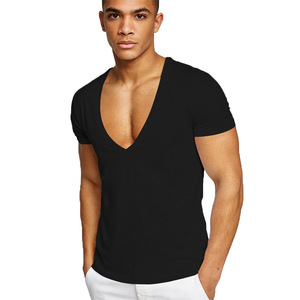 Kaos Olahraga Pria Kasual Gym, Bahan Mesh Bernapas, Kerah V Lebar, Lengan Pendek, Warna Solid, untuk Binaraga dan Fitness - Product Image 3