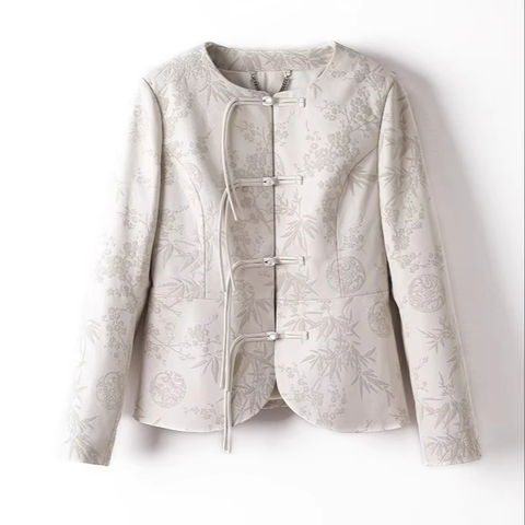 2960 Spring New Arrival Sheepskin Printing Jacket Knot Button Chinese Tang Style Suit Coat for Women