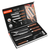 Ensemble de 6 couteaux de chef en acier inoxydable, design moderne et luxueux, poignées ambidextres, lames durables et durables avec revêtement, 8 pouces, coffret cadeau en plastique