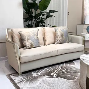 sofa-set luxus wohnmöbel französisches holz echtleder stoff 3-sitzer couchsofas
