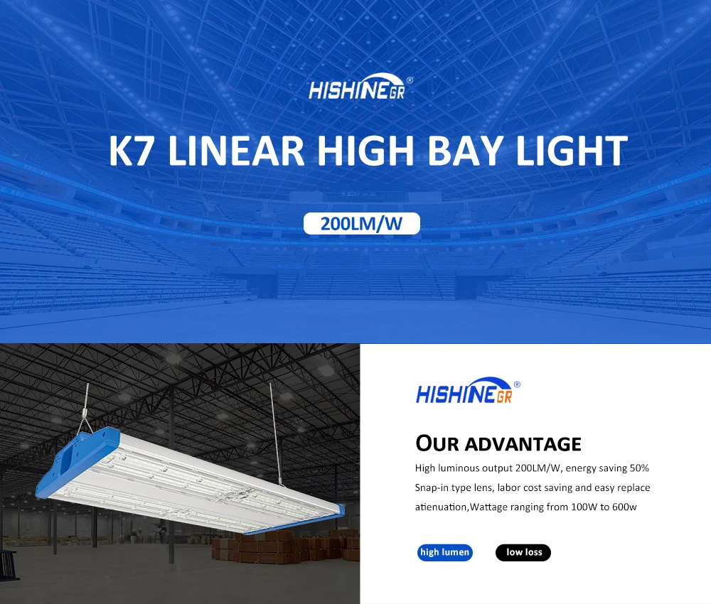 Hishine Group Wholesale Commercial Lights/lighting Supplier K7 LED Linear High Bay Light  200LM/W