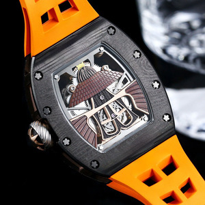 Montre homme populaire à mouvement automatique, boîtier en fibre de carbone noire, bracelet en caoutchouc, style affaires, mécanique, best-seller, vente chaude - Product Image 5
