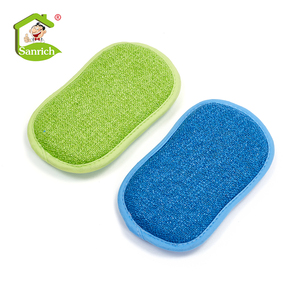 Éponge de cuisine biodégradable avec cordon, en microfibre et fibre de <span class=keywords><strong>bambou</strong></span>, tampon de nettoyage multifonctionnel <span class=keywords><strong>double</strong></span> <span class=keywords><strong>face</strong></span> - Product Image 2