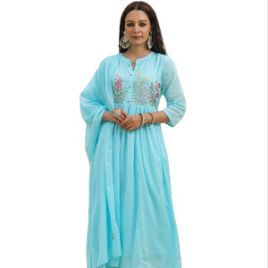 Pure Cotton With Embroidery Work Anarkali <b>Top</b> With Pant & Dupatta - Product Image 1