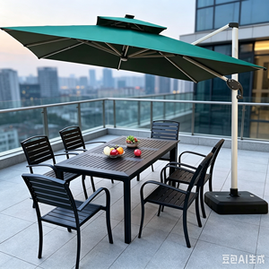 Outdoor Furniture Set French Coffee <b>Table</b> <b>Plastic</b> Wood Dining Set for Courtyard Villa Hotel & Park Use - Product Image 1