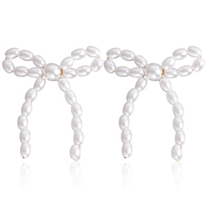 Accessories Imitation Pearl Bowknot Floral Handwoven Trendy Popular <b>Earrings</b> for Women - Product Image 6