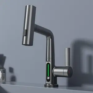 Waschbecken Wasserhahn Warm-und Kaltwasser mischer mit Digital anzeige ausziehbarer Wasserhahn neues Design Messing
