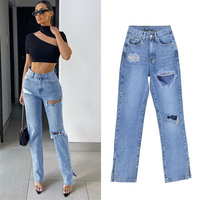 Nouveau Jean Femme Coupe Droite Style Européen 2023 Fendu Hipster Urbain