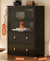 Commode de présentation en métal noir, 2 compartiments transparents en verre rabattables et 2 tiroirs, rangement écologique avec revêtement en poudre