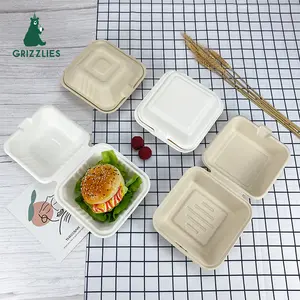 Hamburger Box 450ml Sugarcane Pulp Packaging Tableware Lunch Food Container Bagasse Paper Bento Takeaway Clamshell Box