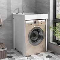 Meuble de salle de bain autoportant au design moderne avec lavabo en quartz artificiel intégré, étanche, en céramique, et armoire de buanderie