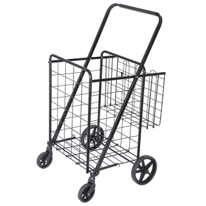 Carrito de Compras Plegable de Metal con Ruedas Giratorias y Cesta Doble - Product Image 5
