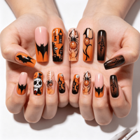 24 faux ongles réutilisables à presser par boîte, motifs citrouille, chauve-souris, araignée, gothique, crâne, longs, forme cercueil, pour femmes, cadeau de cosplay