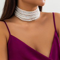 Collier européen américain élégant style baroque pour femmes multicouche tour de cou vintage français imitation perle diamant papillon