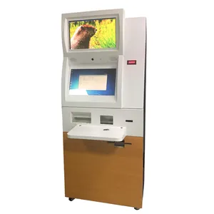 Dual screen card dispenser document a4 printing self service cash payment Kiosk machine with note coin validator and dispenser